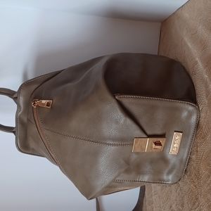 Bebe Tan and Gold Mini Backpack Bag